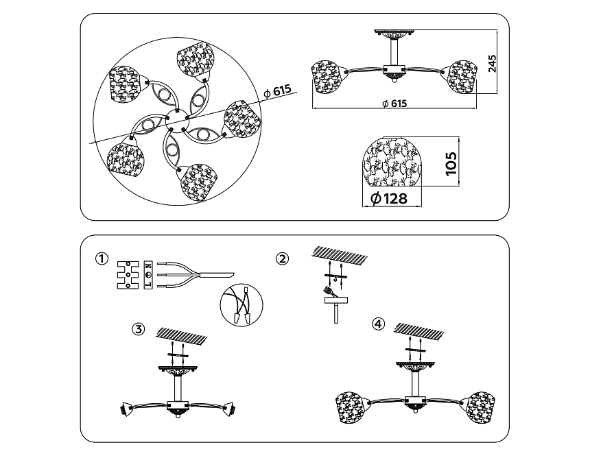 TR3062/5 WH/SL/FR белый/серебро/белый матовый E27/5 max 40W D615*245